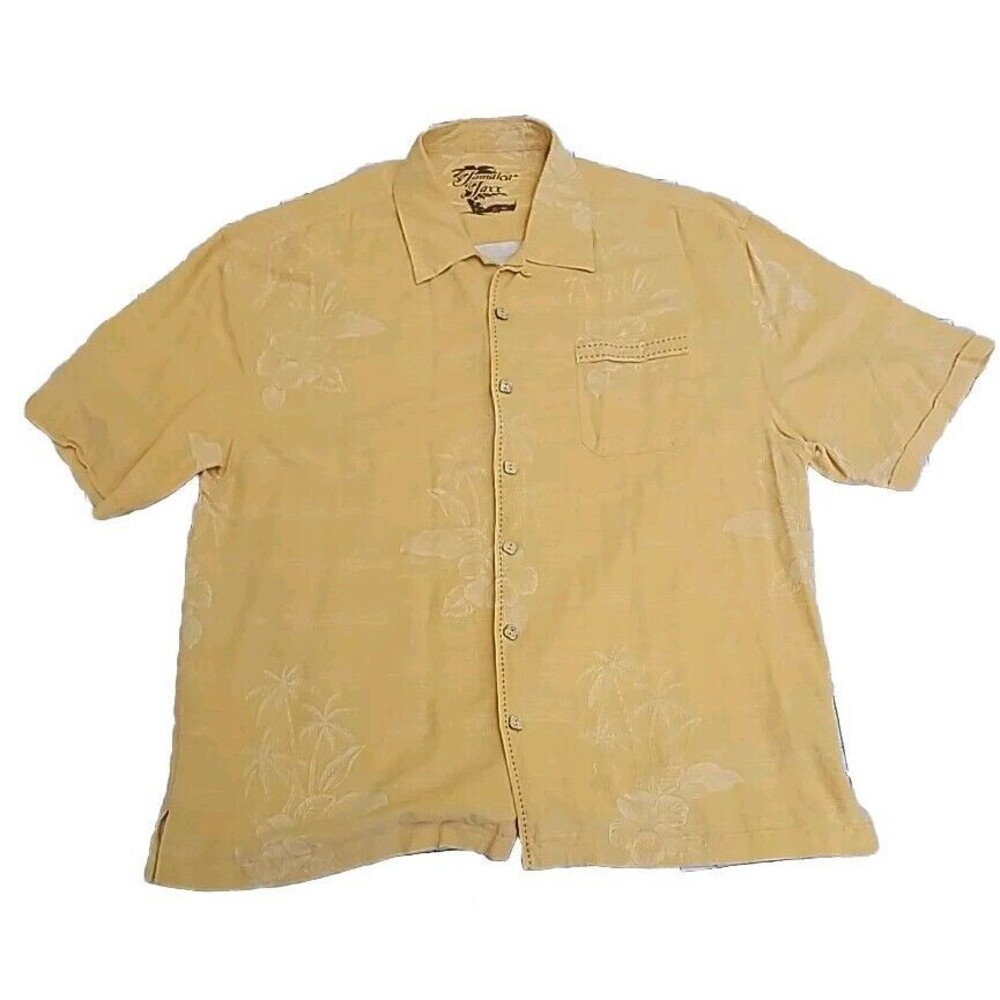 Jamaica Jaxx Hawaiian Button Front Shirt 100% Silk Palm Tree Yellow Men’s 2XL